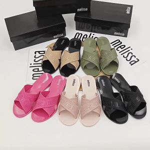 Official store 2023 5 colors Melissas slippers women simple style comfort Flats girls beach shoes ladies melissas sandals