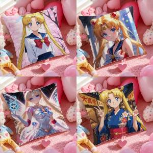 Bandai | Sailor Moon Princess Serenity Anime Plush Pillow Cover Soft Short Plush Cushion Cover For Sofa Bedroom Home Decor Gift