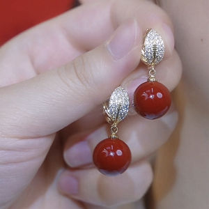 Hoa Tai Kim Loại Đồng Thời Trang Đính Đá Zircon Hình Lá Hoa Tai Thời Trang Cho Phụ Nữ Trang Sức Hợp Kim Đồng Phong Cách Mới Năm Mới