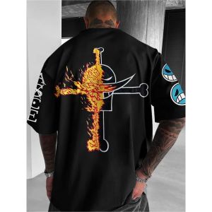 Bandai | ONE PIECE Ace  Anime Printed T-shirt Mens and Womens Spring and Summer New Style Street Hip Hop Casual Loose Parent Child Top
