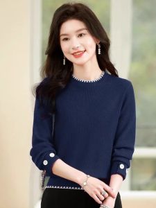 เสื้อสเวตเตอร์คอตั้งสั้นสำหรับผู้หญิง ฤดูใบไม้ผลิและฤดูใบไม้ร่วง 2025 แฟชั่นใหม่ เสื้อชั้นในถักเอวสูง เสื้อตัวบนขนาดเล็ก