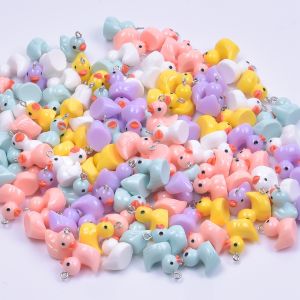 10/30/50/100pcs/Lot Multicolored Resin 3D Duck Charms Cute Animal Pendant For Jewelry Making Diy Earrings Keychain Accessories