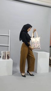 Totebag Wanita resleting bahan kanvas untuk kuliah bisa custom sablon utk tas seminar gift souvenir