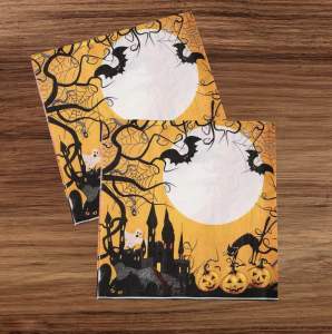 Party Dinner Napkin Serviette Disposable Paper Tissue - Halloween Bats Pumpkin Haunted House Scary Black Cat [NSP158]