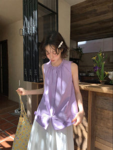 NIHAOKANONG | Áo Blouse Không Tay Hoa Nếp Nhăn cho Phụ Nữ