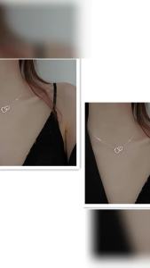 Heabety Double Heart Necklace Stainless Steel Hollow Heart Pendant Clavicle Necklace