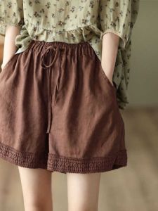 Cotton Linen Short Pants Women Summer Thin Casual Wide Leg Five Parts Pants High Waist Korean Style Commute Polyester Fiber