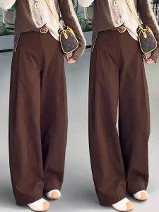 MEITESIJIAONU | Brown Casual Wide Leg Trousers Women High Waist Fashion Accordion Pants