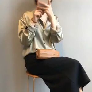🍋 READY STOCK🍋Baju Women Satin Blouse Long Sleeve Loose Retro Shirt Fashion Temperament Simple Plain Tops