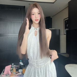 Beach Vacation Style Sweet Neck Hanging Strap Dress Youthful Reduction Summer 2026 Womens Fashion Casual Pure Color off Shoulder High Waist Slim Fit A-Line Skirt