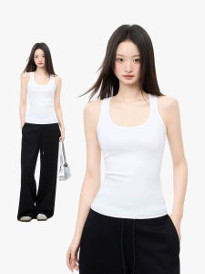 Slim Fit Solid Color Cotton Tank Top Womens Sleeveless Elastic Summer New Style Fashionable Casual Wear U-Neck Design