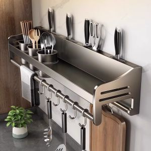 Stainless Steel Kitchen Storage Rack Wall Mounted No Drilling Required Spice Holder Multi Functional Organizer for Home Use