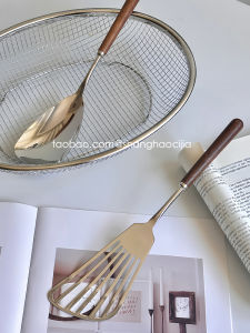 INS South Korea Wooden Handle Stainless Steel Spatula Spatula For Home Kitchen Kitchenware Long Handle Oven Mitts Spatula High Temperature Resistance