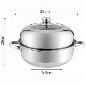 28cm Double Layer Stainless Steel Cooking Pot Steamer & Hot Pot 2 in 1 Thickened Bottom Anti-scald Handles for Family Kitchen