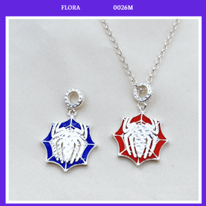FLORA 0026M - [Có bán lẻ] Dây chuyền bạc ta mặt hình khiên hình nhện màu xanh đỏ dành cho bé trai