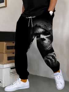 European and American autumn new mens personalized skull print comfortable soft drawstring pants outdoor high street pants
