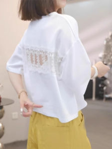 BINKAFENNY | Plus Size Summer T-Shirt Womens Loose Fit Round Neck Short Sleeve Lace Backless Printed Top For Plus Size Women Comfortable Slimming Top