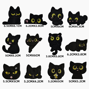 New Small Black Cat Self-Adhesive No-Sew Patch Cartoon Repair Patch Childrens down Jacket Hole Repair Embroidery Cloth Patch