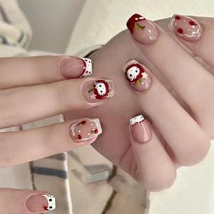 French Polka Dot Cartoon Cute Short Nail Art Wearable Detachable Student Nail Stickers Versatile Student Short Nail Tips