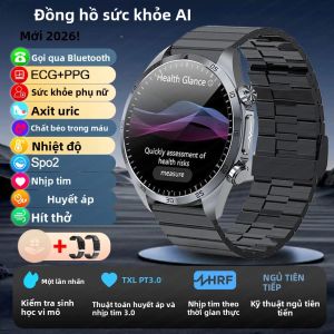 Đồng Hồ Thông Minh 2026 Dành Cho Nam Theo Dõi Sức Khỏe Trị Liệu Bằng Xung Đo Huyết Áp Theo Dõi Nhịp Tim Theo Dõi Giấc Ngủ Gọi Bluetooth Theo Dõi Sức Khỏe Cơ Thể