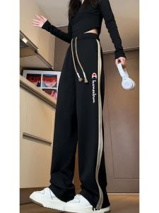 กางเกงขายาวทรงตรงหลวมๆ สไตล์อเมริกัน กางเกงขายาวทรงตรงสำหรับผู้ชายและผู้หญิงในฤดูใบไม้ผลิและฤดูใบไม้ร่วง กางเกงขายาวทรงตรงลำลอง