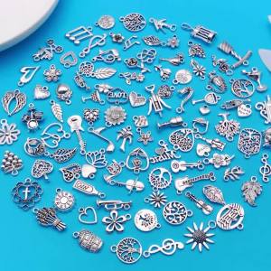 100 Chiếc Mặt Dây Chuyền Hợp Kim Bạc Cổ Điển Để Làm Đồ Trang Sức DIY - Vòng Tay Dây Chuyền Bông Tai - Thiết Kế Hình Trái Tim Cổ Điển
