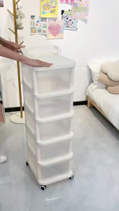 Rak Troli Laci Susun Dorong Lemari Pakaian Storage Serbaguna Bening Transparan Tempat Mainan