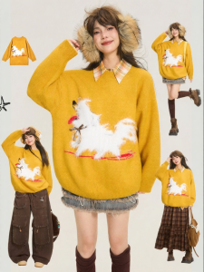 KEIKO | Dog Pattern Jacquard Relaxed Elegant Knit Sweater