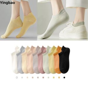 Yingbao Women Socks Ankle Low Cut Non Slip Cotton Breathable Summer Short Thin Solid Color Anti Slip Ladies Student Spring Sock