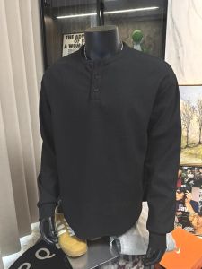American Waffle Sweatshirt Mens Fancy Silm Long Sleeves Henry Collar T-Shirt Half-Open Fastening Sleeve Base Henley Shirt