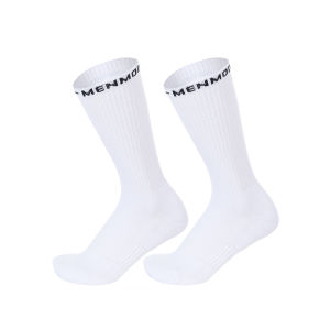 White Terry Cushion Mid Calf Socks Men Letter Print Cuff Comfort Elastic Thick Sole Towel Bottom Daily Streetwear Crew Socks