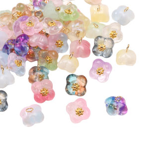 5Pcs 10mm Multicolor Flower Glass Charms Loose Pendant Beads for DIY Sewing Garment Dress Bag Decoration Craft Accessories