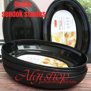 6Pcs Gratis Sendok Piring Oval Ramen Hitam Japan Clio Pastic Ukuran 8inch Kwalitas Food Grade Tahan Panas