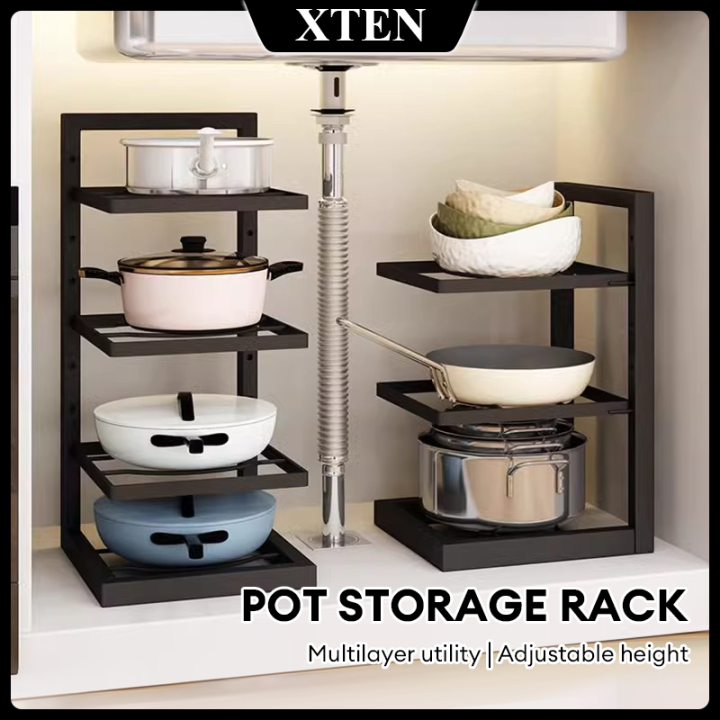 XTEN Kitchen Pot Rack 2-7 Layers Adjustable Height Multifunction Pot ...