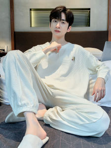Pure ผ้าฝ้าย ผู้ชาย ชุดนอน เสื้อผ้าบ้านแขนยาว ฤดูใบไม้ร่วง ฤดูหนาว Season Youth สไตล์ลำลอง สบาย ระบายอากาศได้ดี ชุด