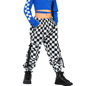 Rolanko Girls Loose Jogger Cargo Trousers Kids Street Hip Hop Dance Sports Pants Children Black White Plaid Casual Clothing Bottoms 4-16 Years