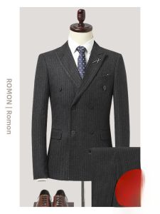 ROMON | Business Slim Fit Suit for Groom with Stripes