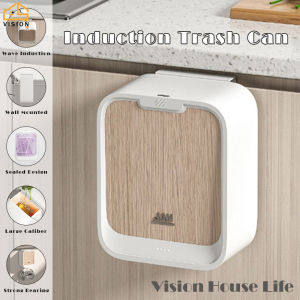 Vision ถังขยะติดผนังแขวน7ลิตรพร้อมฝาปิดถังขยะมีเซ็นเซอร์ถังขยะประตูตู้เก็บของในครัวถังขยะสไลด์ถังขยะถังหมักแบบเหนี่ยวนำอัจฉริยะสำหรับใช้ในครัวเรือน