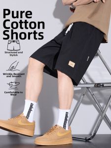 Summer Thin Loose Breathable Cotton Shorts for Men Black Straight Leg