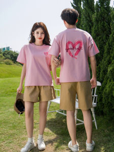 Couples Summer Cotton T-shirts Short Sleeve Casual Wear Matching Print Design round Neck Regular Fit Ideal for Photoshoot