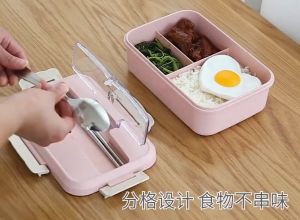 [Ready Stock] Eco-Friendly 1.5L Lunch Box Microwaveable Spoon Chopstick Biodegradable Portable Leakproof Food Containers