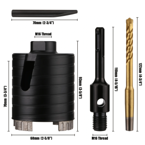 PTA Dry Diamond Core Drill Bit Hole Saw with SDS Plus Adapter for Brick Wall Masonry Concrete Cement Block Stone Granite Marble
