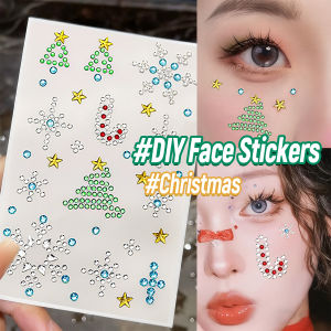 Digeo Christmas Facial Sticker New Year Cute Face Painting Makeup Stickers Christmas Tree Snowflake 1Pc