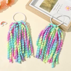 2 Chiếc Dây Buộc Tóc Tua Rua Cầu Vồng Dây Buộc Tóc Thun Dài Ruy Băng Xoăn Phụ Kiện Tóc Boho Thời Trang Cho Nữ Bé Gái Trẻ Em Kiểu Dáng Hiện Đại Dễ Phối Đồ