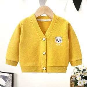 Childrens Long Sleeve Knitted Sweater Casual Embroidered Open Cardigan Spring Autumn Seasonal Outerwear for Boys And Girls