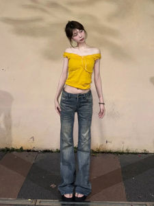 American Retro High Street Low Waist Slimming Flared Jeans Women Summer Thin Straight Long Pants Floor-Length Trousers