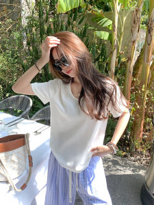 Zeng Xiaoxian Casual Pure Color Short Sleeve Womens T-shirt 2025 Summer New Loose Fit Slimming Overhead Top Korean Style