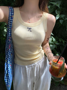 Yellow round Neck Strap Vest Womens Outerwear Inner Match Summer Wide Shoulder Strap Covers Side Breast White Sleeveless Work Base Top