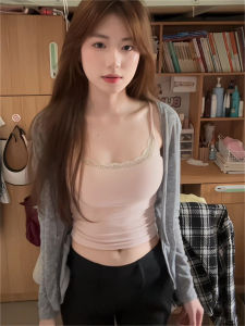 Áo Ba Lỗ Ren Hồng Pure Desire Dành Cho Nữ Mùa Hè Mới Có Đệm Ngực Áo Không Tay Một Mảnh Không Dây Áo Vest Hở Lưng