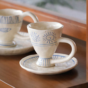 Wide-Mouth Ceramic Mugs Creative Vintage Japanese Coffee Milk Latte Art Afternoon Tea Mark Cup with Big Ears from Zeteng Home